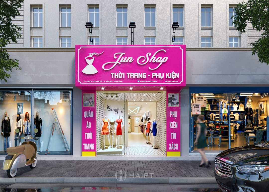 bảng hiệu shop thời trang Jun Shop